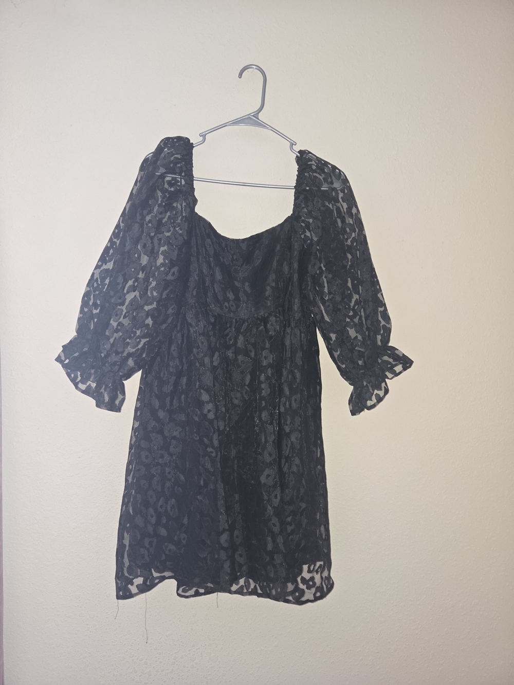 Black Sheer Puff Sleeve Mini Dress